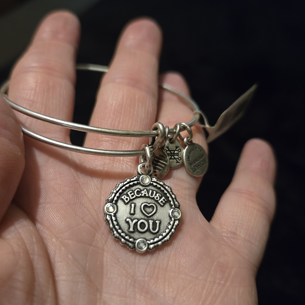 Alex and Ani Silver-Tone 'Because I ♥ You' Charm Bangle